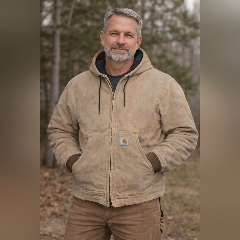 Carhartt Hooded Active Jacket Distressed Canvas Workwear Tan Brown